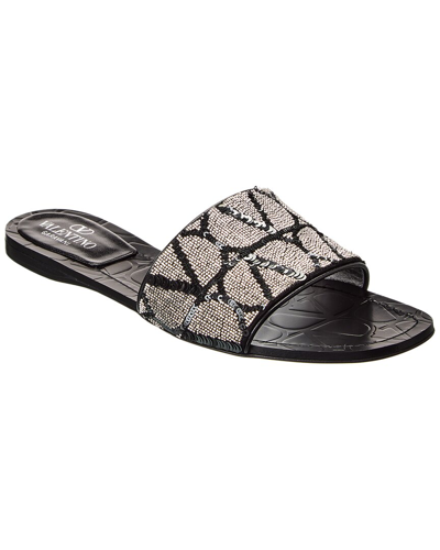 Valentino Garavani Toile Iconographe Leather Sandal In Black