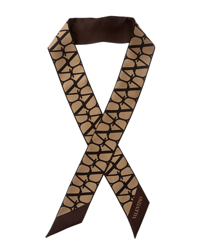 Valentino Two-tone V-logo Silk Skinny Scarf In Black ModeSens