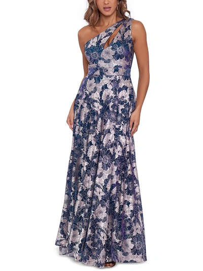 Betsy & Adam Metallic-floral One-shoulder Gown In Multi