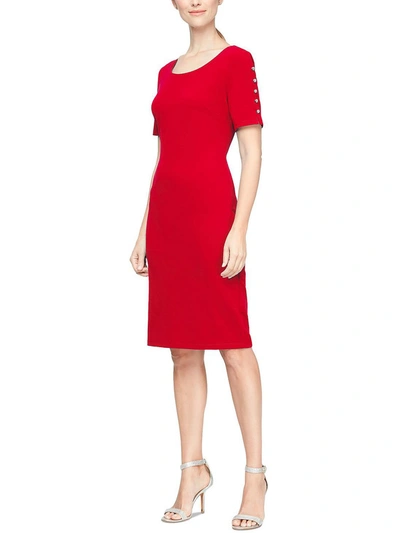 Slny Plus Womens Beaded Knee Sheath Dress In Red