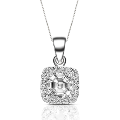 Genevive Gv Cubic Zirconia Sterling Silver Rhodium Plated Assher Cut Drop Pendant In White