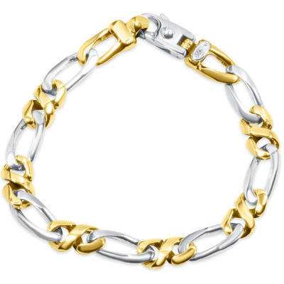 Pompeii3 Men's Figaro Link 14k Gold (31gram) Or Platinum (50gram) 9mm Bracelet 8.5" In Silver