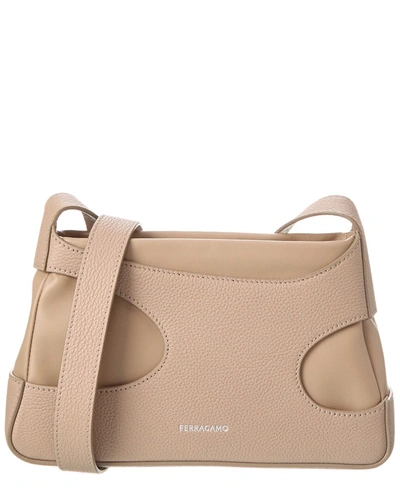 Ferragamo Leather Shoulder Bag In Beige