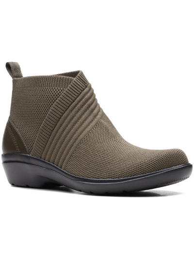 Clarks Sashlyn Mid Womens Ribbed Knit Ankle Ankle Boots In Green