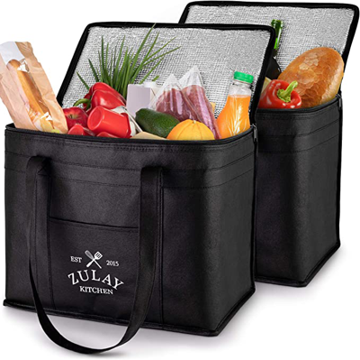 Zulay Kitchen Reusable Heavy Duty Insulated Food Delivery Bag With Longer Handles & Reinforced Bottom In Black