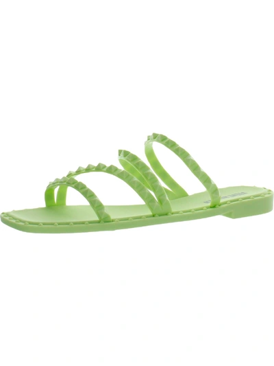 Steve Madden Skyler Womens Square Toe Slip On Flat Sandals In Green