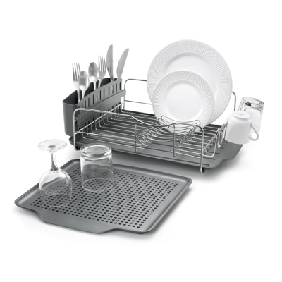 Polder Advantage 4 Piece Dish Rack With Slide Out Drain Tray In Black