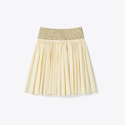 Tory Burch Hand-done Mirrorwork Cotton Skirt In Ivory