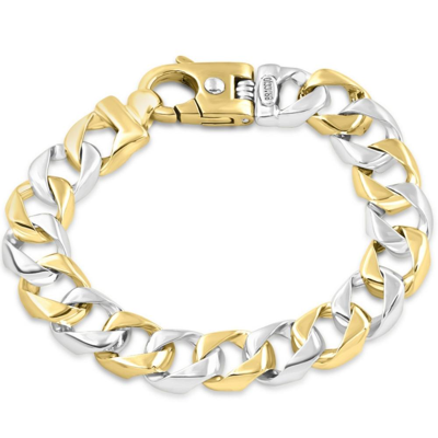 Pompeii3 Men's Solid 14k Gold (70grams) Or Platinum (112gram) Two Tone 13mm Bracelet 9" In Silver