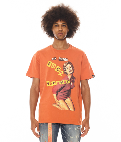 Cult Of Individuality Short Sleeve Crew Neck Tee "f**k Forever" "sex Pistols" In Arabesque In Orange