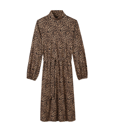A.p.c. Dorothea Leopard-print High-neck Midi Dress In Brown