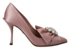 Dolce & Gabbana Pink Silk Clear Crystal Pumps Classic Shoes In Pink