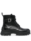 DSQUARED2 LOGO-BUCKLE LEATHER ANKLE BOOTS