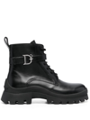 Dsquared2 Logo-buckle Leather Ankle Boots In Black