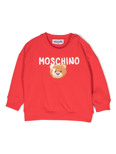 Moschino Babies' Teddy Bear 图案弹性棉卫衣 In Red