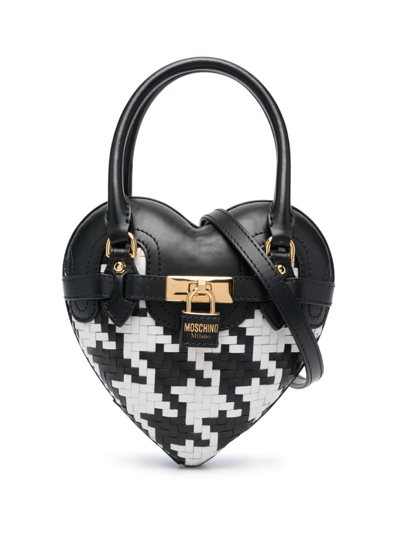 Moschino Heart Shaped Woven Bag In Neutral
