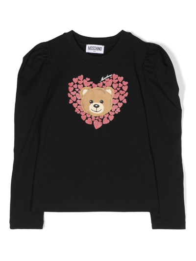 Moschino Kids' Teddy Bear Cotton T-shirt In Nero