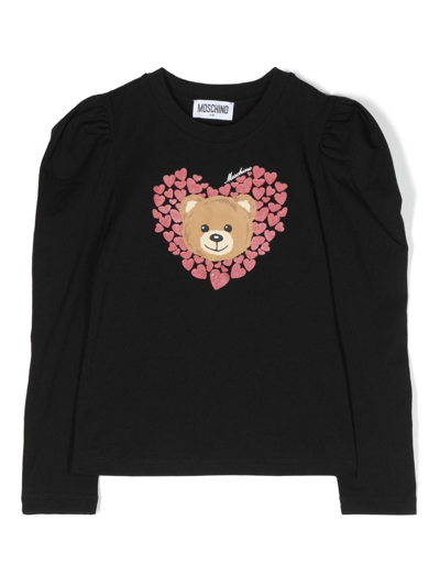 Moschino Kids' Teddy Bear Cotton T-shirt In Black