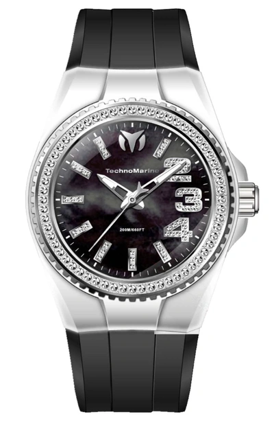 Technomarine Cruise Monogram Ladies Quartz Watch Tm-121255 In Black / Mother Of Pearl / Silver