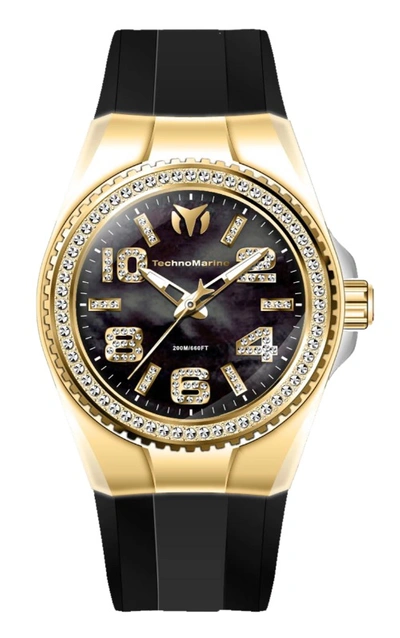 Technomarine Cruise Ladies Quartz Watch Tm-121257 In Black / Gold / Gold Tone / Mother Of Pearl