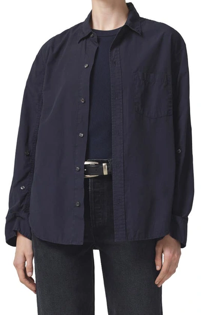 Citizens Of Humanity Kayla Shrunken Poplin Button-up Shirt In Navy