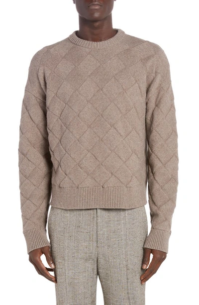 Bottega Veneta 3d Intreccio Crewneck Wool Jumper In Nude & Neutrals