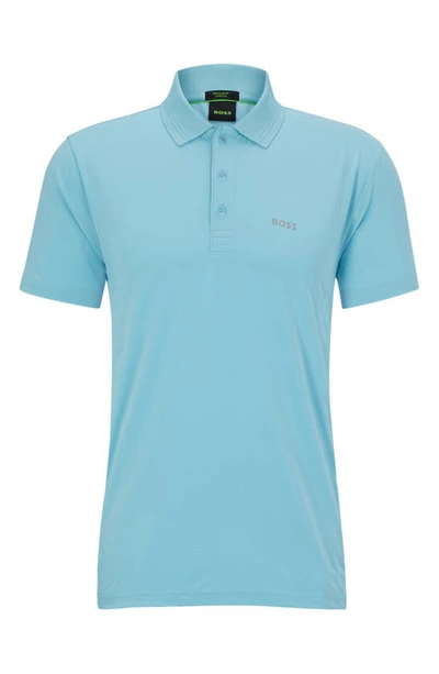 Hugo Boss Performance-stretch Polo Shirt With Mesh Inserts In Light Blue