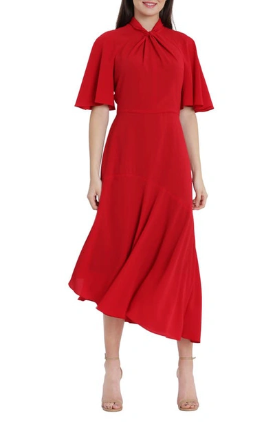 Maggy London Asymmetrical Midi Dress In Salsa Red