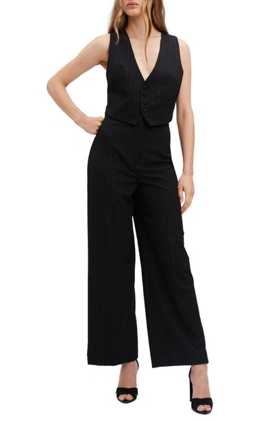 Bardot Pinstripe Wide Leg Pants In Black/ White