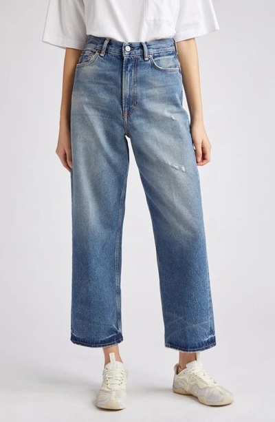 Acne Studios 1993 Distressed High Waist Ankle Relaxed Fit Jeans In Mid Blue