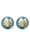 Tory Burch Kira Imitation Pearl Stud Earrings In Gold/blue