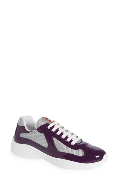 Prada Men's America's Cup Patent Leather Sneakers In Purple