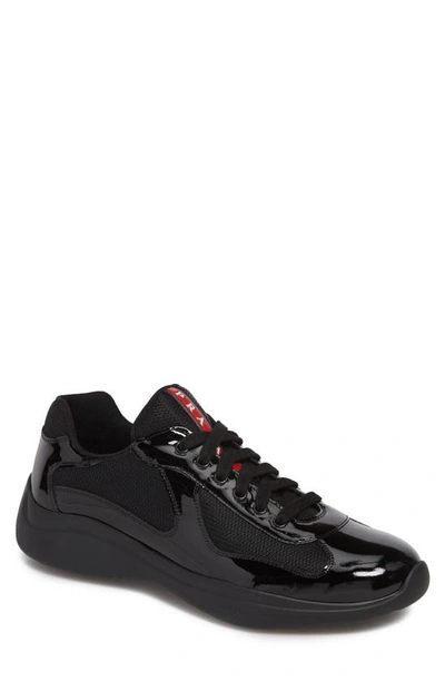 Prada America's Cup Leather & Mesh Sneaker In Black