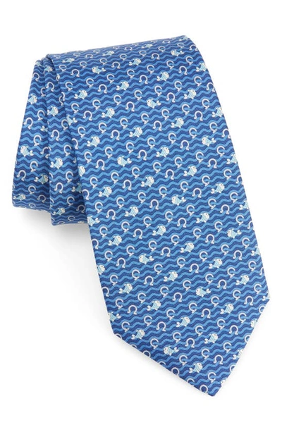 Ferragamo Salto Fish Gancini Silk Tie In F.marine