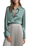 Reiss Haley Silk Button-up Shirt In Sage