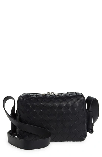 Bottega Veneta Classic Intrecciato Loop Leather Camera Bag In Space Silver
