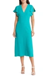 Hugo Boss Dawinga Flutter Sleeve A-line Dress In Bright Emerald