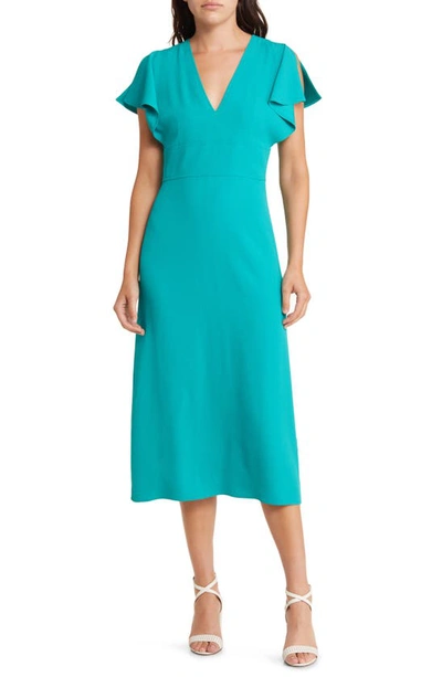 Hugo Boss Dawinga Flutter Sleeve A-line Dress In Bright Emerald