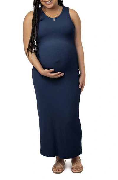 Kindred Bravely Gwen Ribbed Maternity Dress In Navy