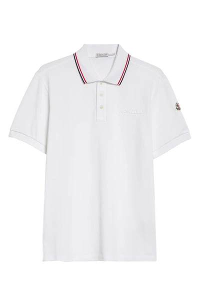 Moncler Tipped Logo Embossed Cotton Piqué Polo In White