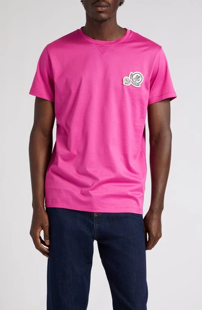 Moncler Double Logo-patch Cotton-jersey T-shirt In Pink