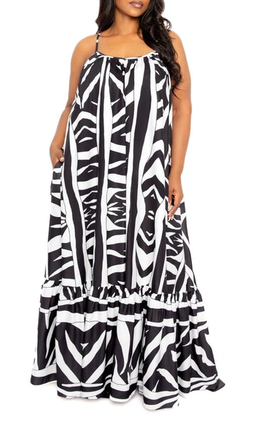 Buxom Couture Animal Print Flutter Hem Jumpsuit In White