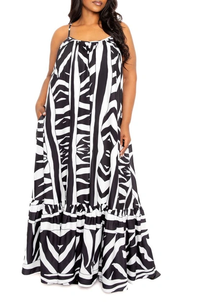 Buxom Couture Animal Print Flutter Hem Jumpsuit In Black