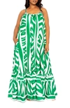 Buxom Couture Animal Print Maxi Dress In Green