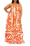Buxom Couture Animal Print Maxi Dress In Orange