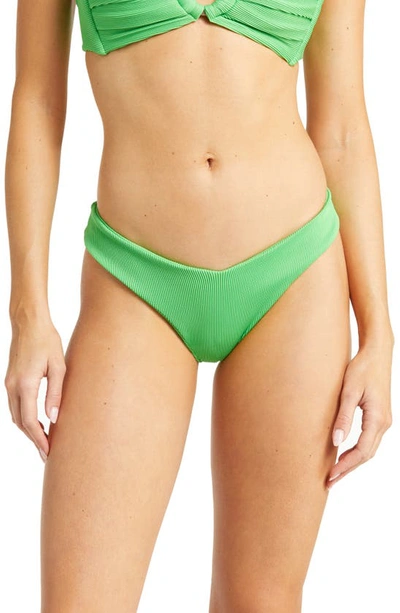 Kulani Kinis Ribbed V-cut Bikini Bottoms In Green