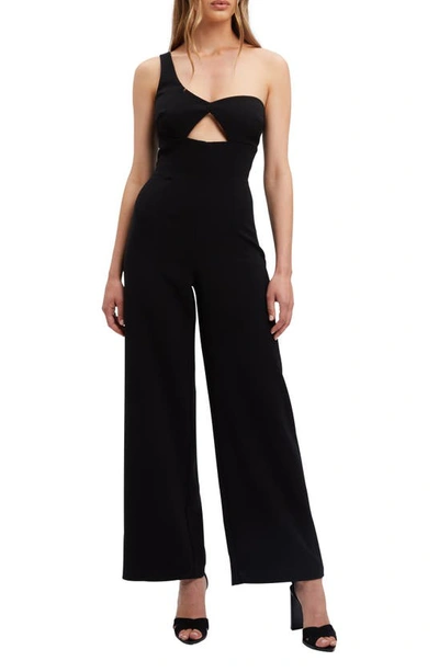 Bardot Ignite One-shoulder Cutout Wide Leg Jumpsuit In Black