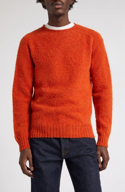 Drake's Brushed Shetland Wool Sweater In Orange