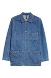 Drake's Blue Bleach Selvedge Denim Chore Jacket In Blue