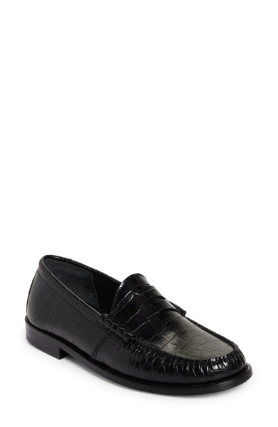 Rhude Men's Croc-effect Leather Penny Loafers In Black Croc